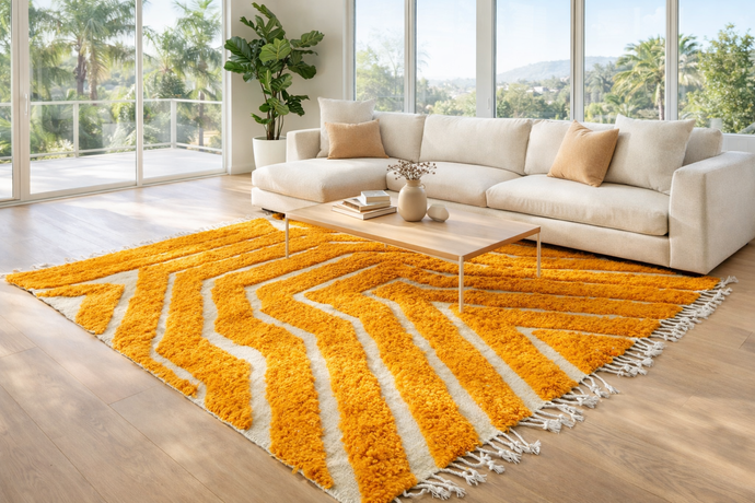 Yellow Hand Knotted Moroccan Rug - Custom Wool Rug | Bold Design