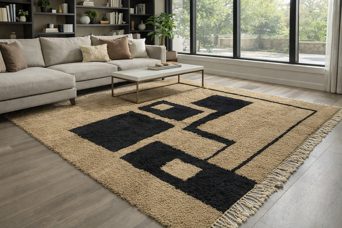 Beautiful Moroccan rug - Handmade wool rug - Modern Geometric in Clay & Black Wool