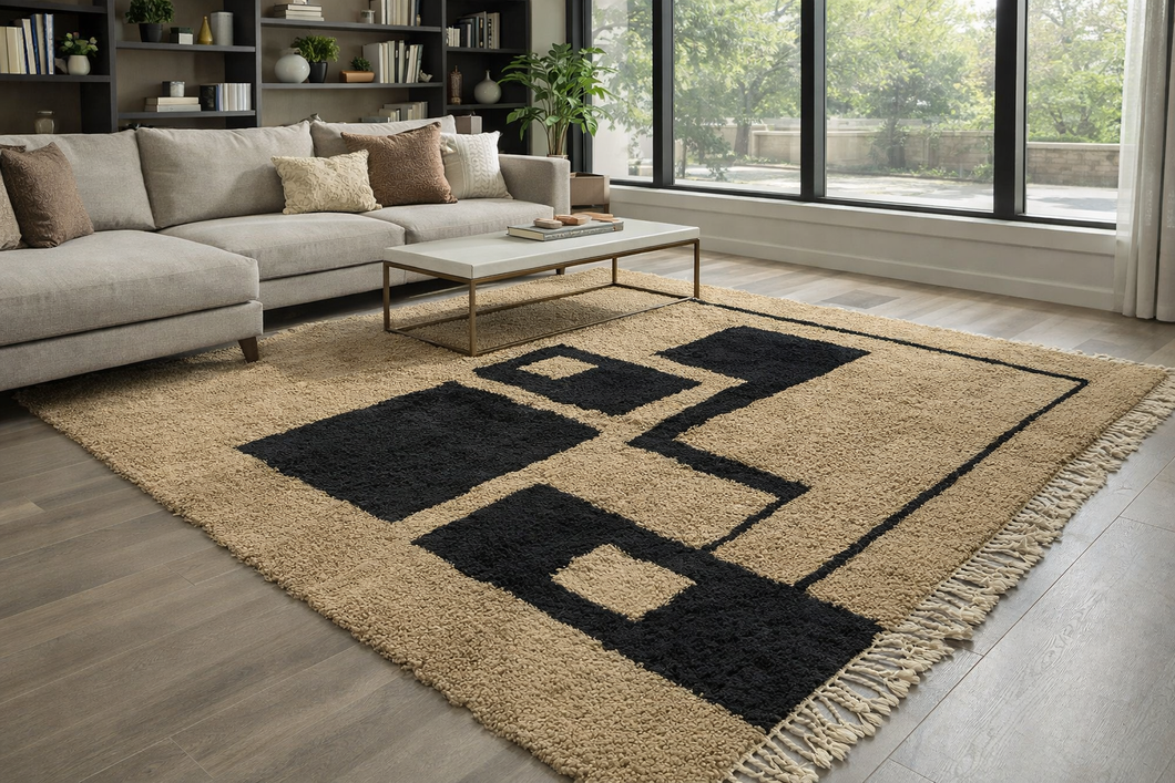 Beautiful Moroccan rug - Handmade wool rug - Modern Geometric in Clay & Black Wool
