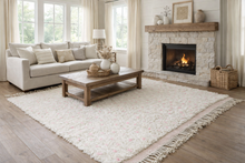 Handmade Moroccan Rug – White Wool with Soft Pink Dots - Custom Rug