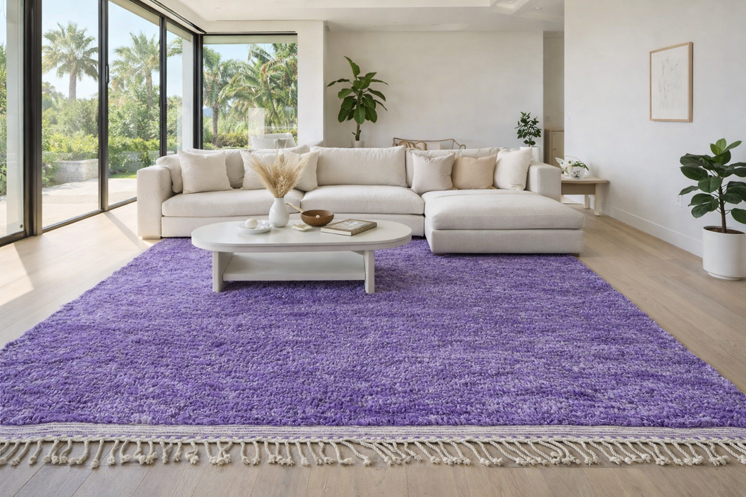 Handwoven Moroccan Rug - Purple Shaggy Wool Carpet - Custom Rug
