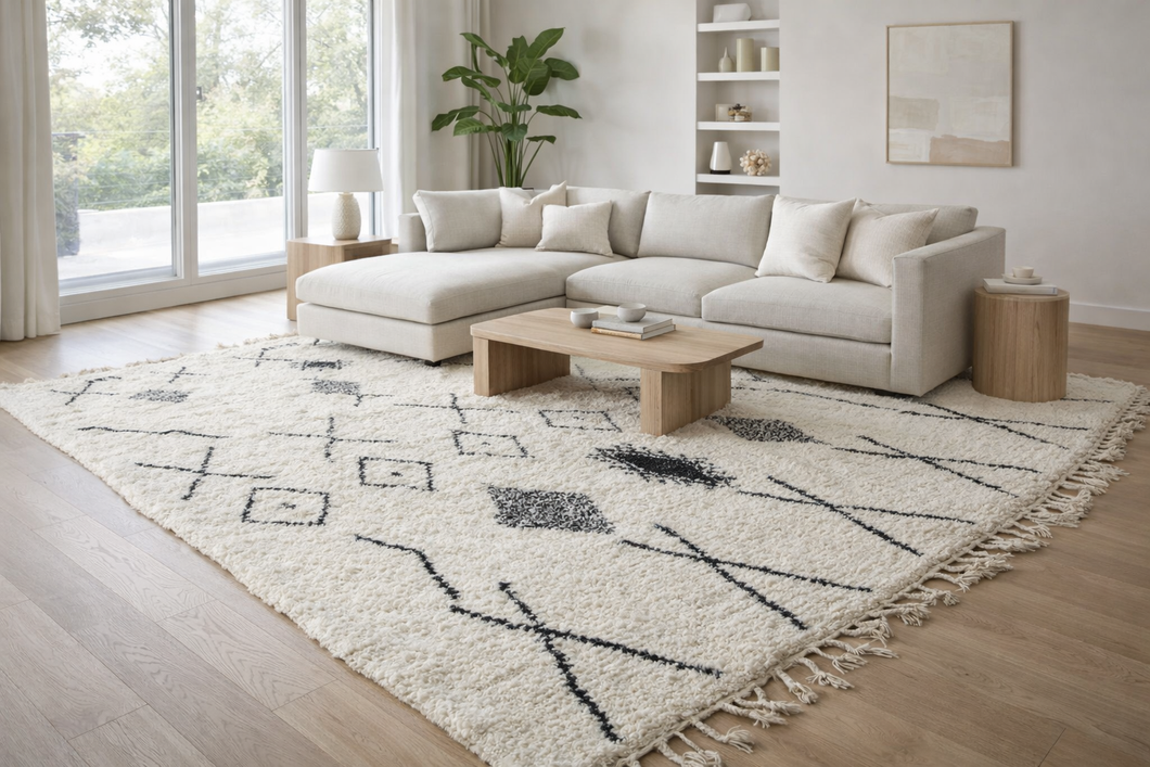 Custom Beni Ourain Rug – Handmade Black & White Moroccan Wool Carpet
