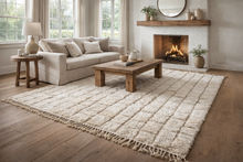 Custom handmade beni ourain rug - Cream checkered wool