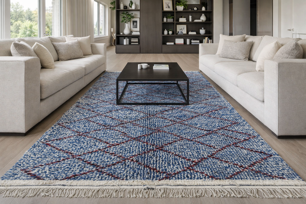 Custom blue flat woven moroccan rug – Handmade berber kilim rug