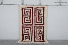 Handmade Moroccan Berber Rug, Cream & Burgundy Geometric Pattern Rug