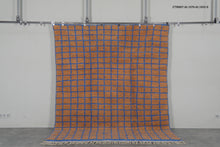 Peach Moroccan rug - Geometric Berber rug - Blue grid rug - Handmade custom rug