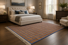 Peach Moroccan rug - Geometric Berber rug - Blue grid rug - Handmade custom rug