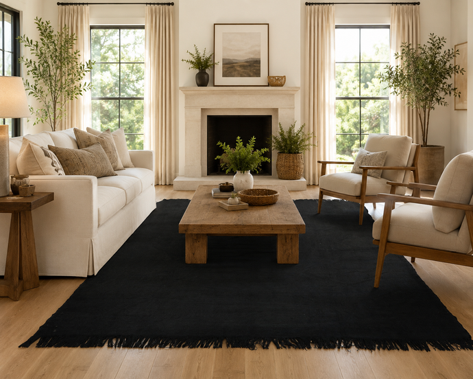 Black Cactus Silk Rug - Cactus Rugs Morocco - Flat Woven Cactus Rug - Custom Size Rug
