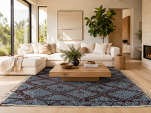 Handmade Moroccan Wool Rug - Light Blue Area Rug - Custom size