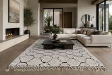 Handmade Moroccan Wool Rug - Ivory Cream Area Rug - Black Honeycomb Berber Design - Custom size
