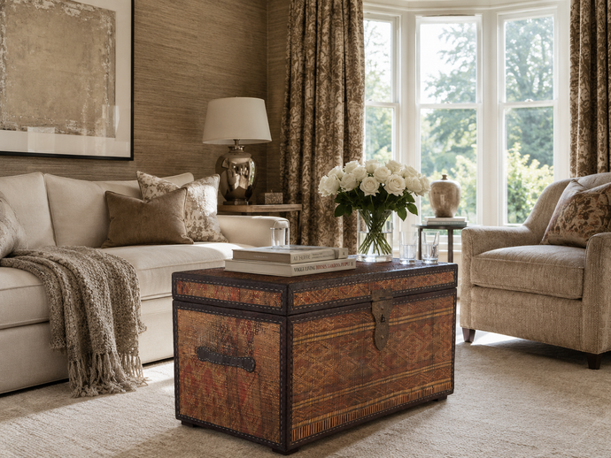 Vintage Moroccan chest  H 18.8 inches x W 32.2 inches x D 18.1 inches