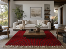 Red moroccan rug - Striped beni ourain wool rug - Custom size