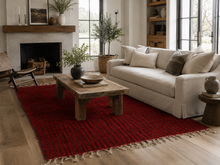 Red moroccan rug - Striped beni ourain wool rug - Custom size