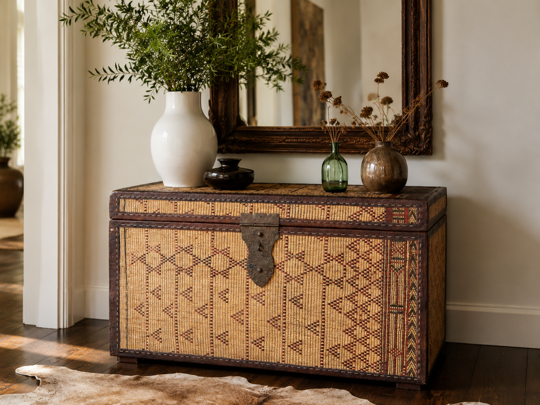 Vintage Moroccan chest  H 18.8 inches x W 31.4 inches x D 18.1 inches