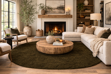 Handmade olive green oval wool rug - Minimalist custom carpet