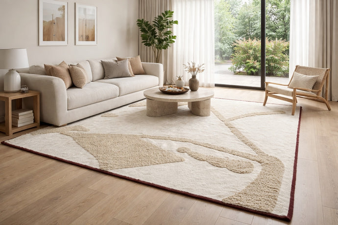 Abstract Ivory and Beige Moroccan Rug - Handmade Wool Carpet