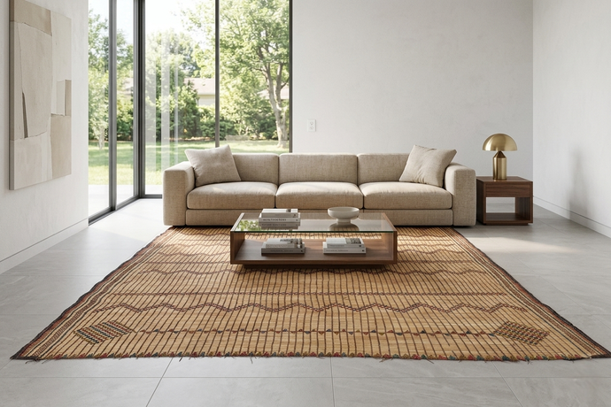 Authentic Tuareg Mat Rug - 6.2 x 8.5 Feet | Handcrafted Nomadic Design