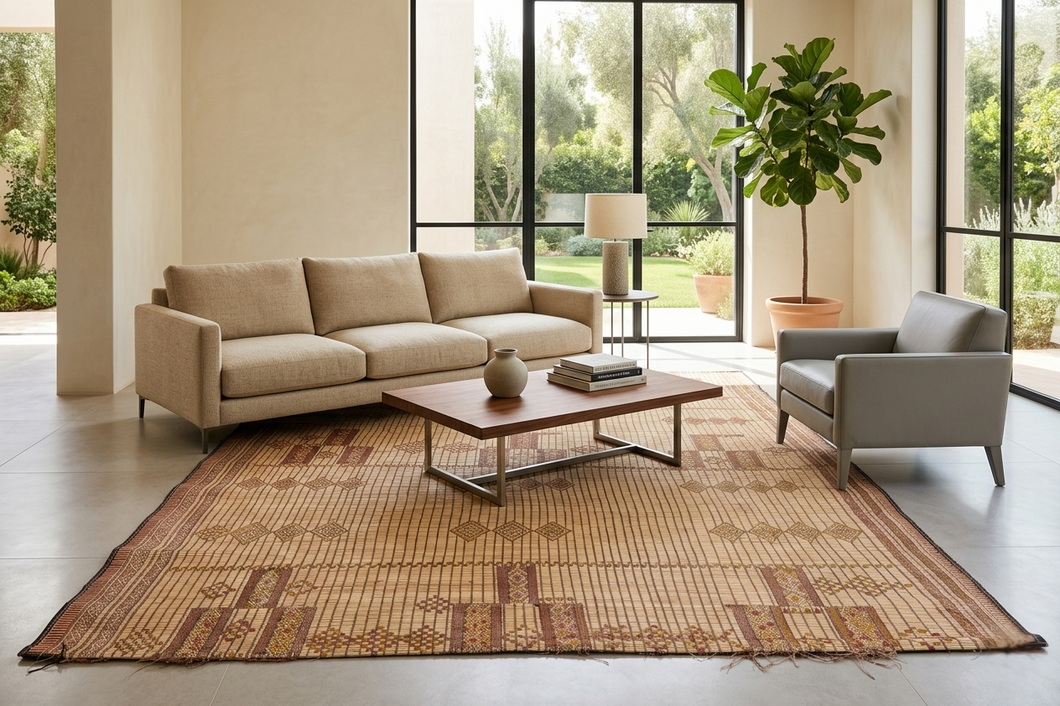 Handwoven African Tuareg Rug - 6.8x9.4 Ft | Unique Geometric Design