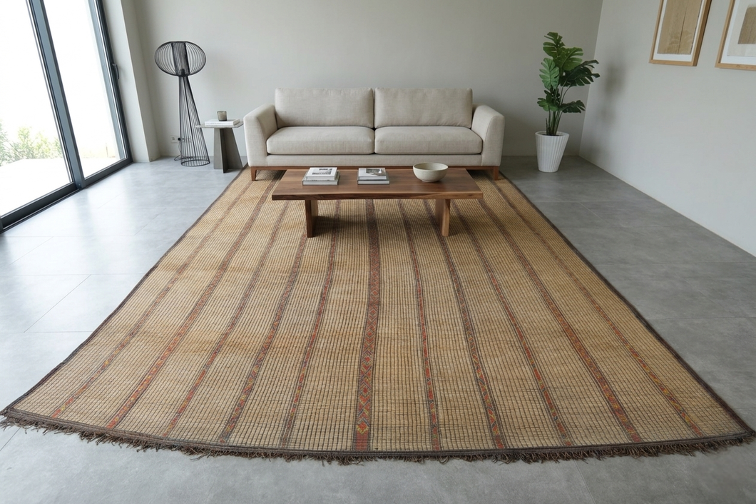 Large Tuareg Reed Mat 9.2 x 15.7 ft – Handmade Nomadic Floor Covering for Indoor Outdoor Living Spaces