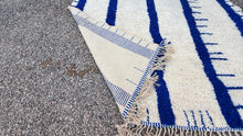 Moroccan wool rug - Custom cream with bold blue stripes