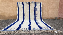 Moroccan wool rug - Custom cream with bold blue stripes
