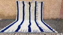 Moroccan wool rug - Custom cream with bold blue stripes