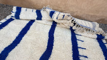 Moroccan wool rug - Custom cream with bold blue stripes