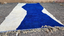 Moroccan wool rug - Bold blue hourglass design - Custom size