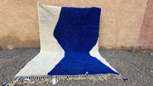 Moroccan wool rug - Bold blue hourglass design - Custom size