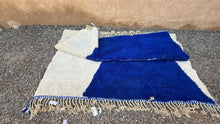 Moroccan wool rug - Bold blue hourglass design - Custom size