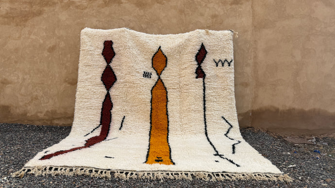 Custom Moroccan beni ourain rug - Cream with abstract tribal motif