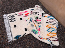 Custom cream azilal runner rug - Colorful geometric wool