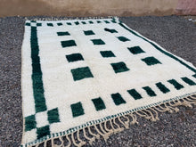 Moroccan wool rug - Cream & dark green geometric - Custom size