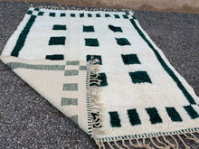 Moroccan wool rug - Cream & dark green geometric - Custom size