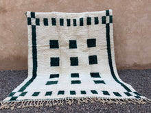 Moroccan wool rug - Cream & dark green geometric - Custom size