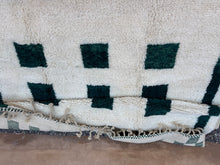 Moroccan wool rug - Cream & dark green geometric - Custom size
