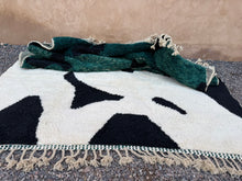 Custom abstract Moroccan rug in green, black & cream wool