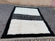 Modern Moroccan rug - Black & cream wool - Custom size