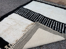 Modern Moroccan rug - Black & cream wool - Custom size