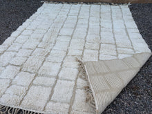 Custom handmade beni ourain rug - Cream checkered wool