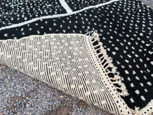 Custom black Moroccan wool rug - Cream dotted design