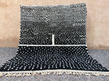 Custom black Moroccan wool rug - Cream dotted design