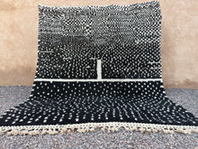Custom black Moroccan wool rug - Cream dotted design