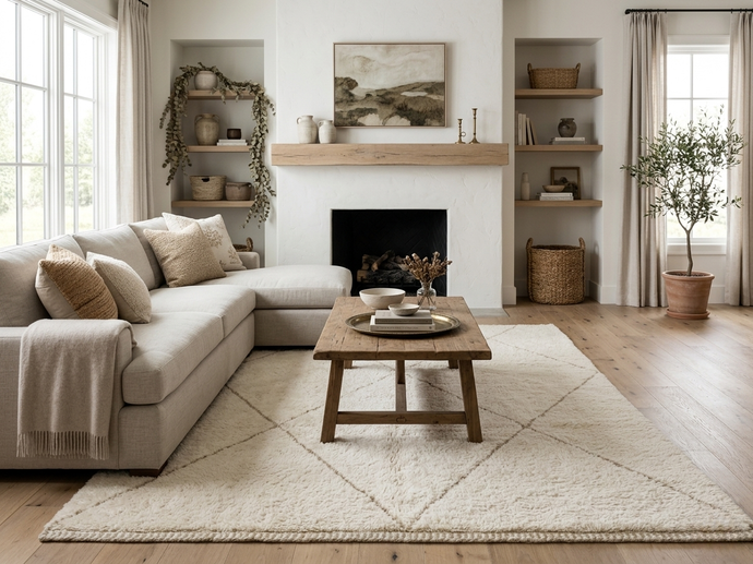 Custom beni ourain rug - Cream with subtle diamond lines