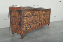 Vintage Moroccan chest  H 22 INCHES X W 51.1 INCHES X D 13.7 INCHES