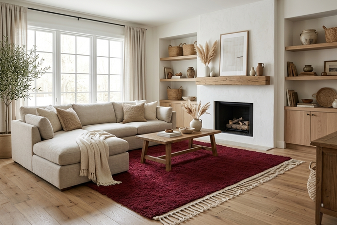 Handmade Moroccan Rug - Deep Burgundy Custom Area Rug