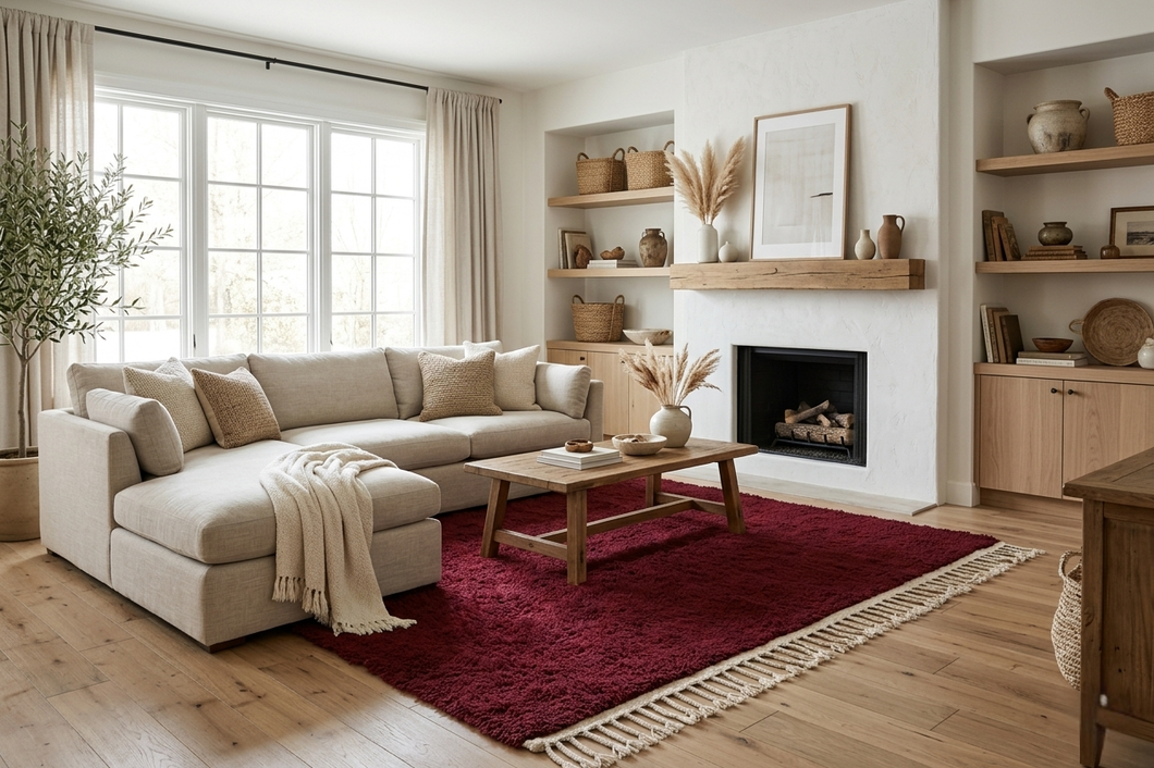 Handmade Moroccan Rug - Deep Burgundy Custom Area Rug