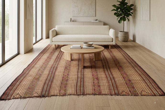 Authentic Tuareg Rug - 5.6 x 8.3 Feet | Handwoven Vibrant Stripes