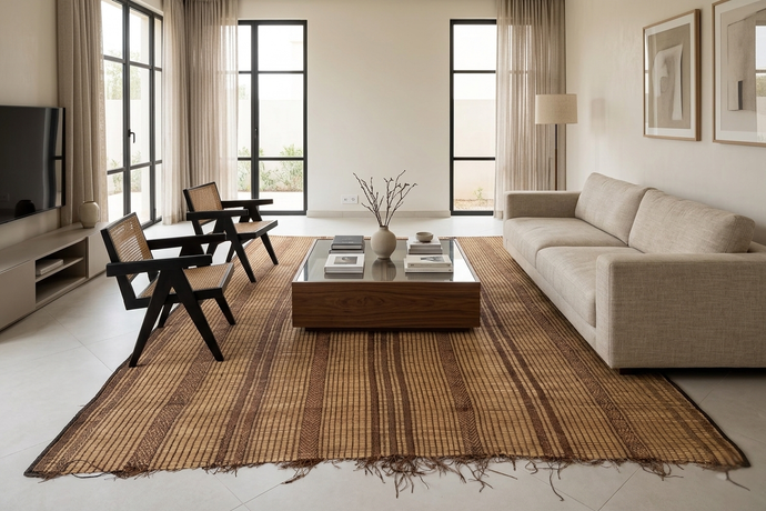 Authentic Tuareg Mat Rug - 6.2 x 8.4 Feet | Handwoven Nomadic Craft