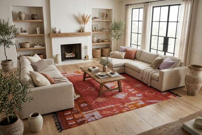 Rustic Red Moroccan Wool Rug - Handwoven Berber Carpet
